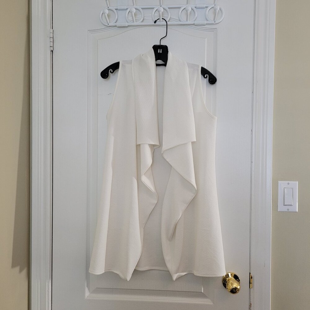Sleeveless Draped Open Front Cardigan Vest - White